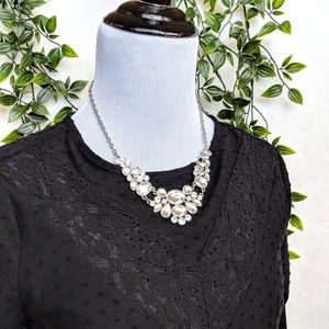 Silver Diamond-like Cluster Statement Necklace